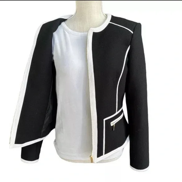 Calvin Klein Women's Contrast Trim Jacket Black Size 4, Black/White, - Picture 9 of 10